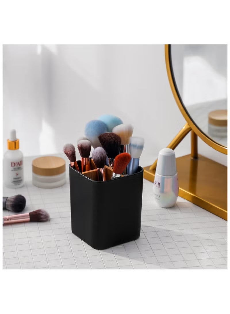 YAPICI Bamboo Toothbrush Holder for Bathrooms, 3 Slots Toothbrush and Toothpaste Holder Bathroom Counter Organizer for Electric Toothbrushes, Floss, Razors (Black) - Image 3